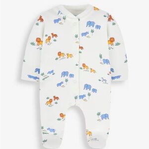 Cream Safari Print Cotton Baby Sleepsuit 0-3 Months
